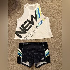 New Balance White Tank with Stripes and Black Star Shorts